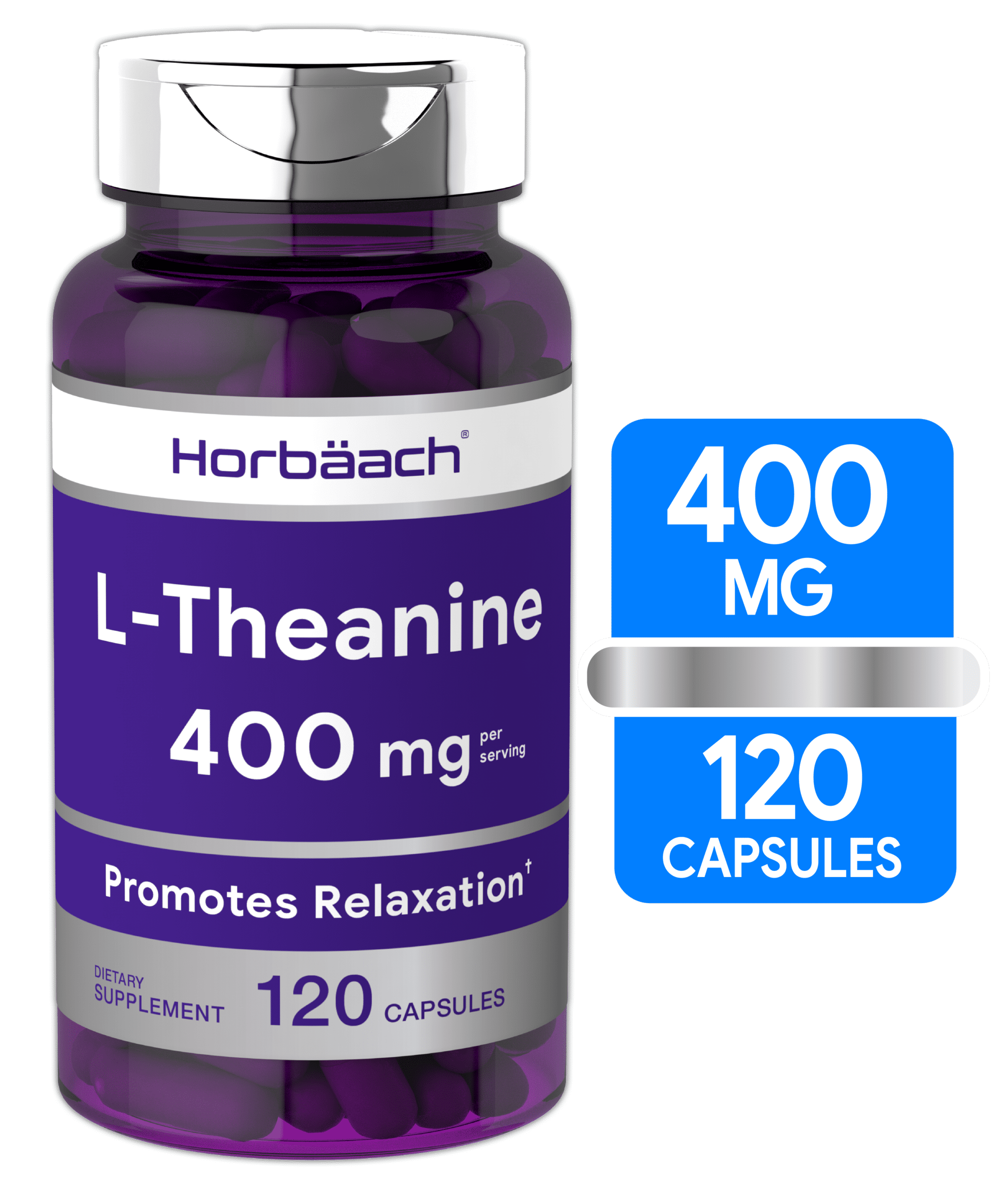 L Theanine 400mg Capsules 120 Count NonGMO & Gluten Free by Horbaach