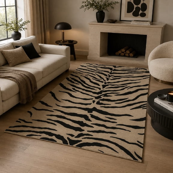 URBANCRAFT Wool Hand-Tufted Area Rug, Modern Tiger Animal Stripe ...