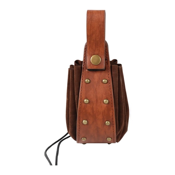 Bolsa de cinturón medieval de cuero sintético portátil para disfraz de Halloween para mujeres y hombres. Marrón