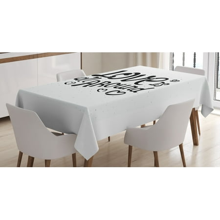 Romantic Tablecloth, Love is All Around Monochrome Handwritten Composition Hippie Style Grunge Look, Rectangular Table Cover for Dining Room Kitchen, 52 X 70 Inches, Black White, by Ambesonne