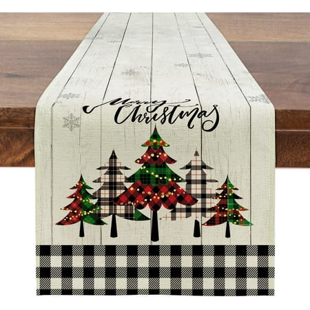 

Newhomestyle Christmas Tree Table Runner Buffalo Plaid Merry Christmas Table Runners Holiday Table Runners Coffee Table Dining Table Dresser Christmas Decorations Indoor 13x72 Inches