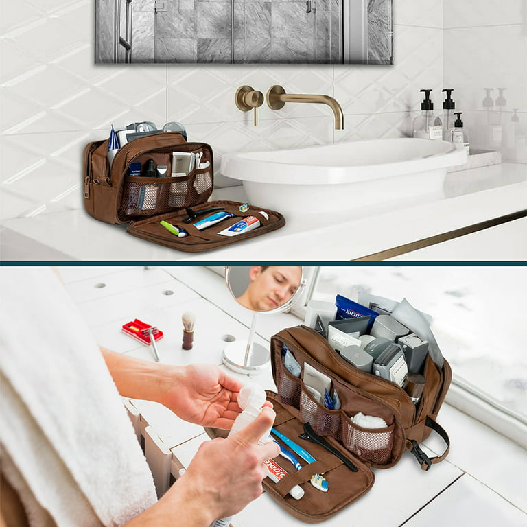 Elviros Toiletry Bag for Men, Large Travel Shaving Dopp Kit Water-resistant  Bathroom Toiletries Organizer PU Leather Cosmetic Bags