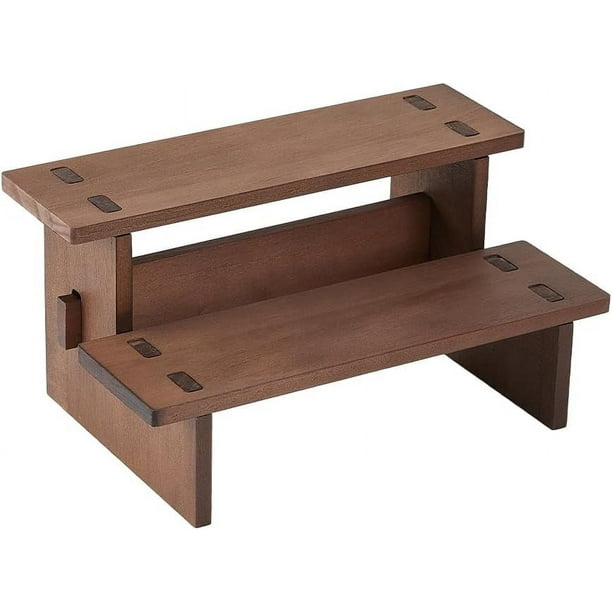 Exhibidor de madera de 2 niveles, estantes rectangulares, soporte para cupcakes, organizador de especias, organizador de café y perfumes.