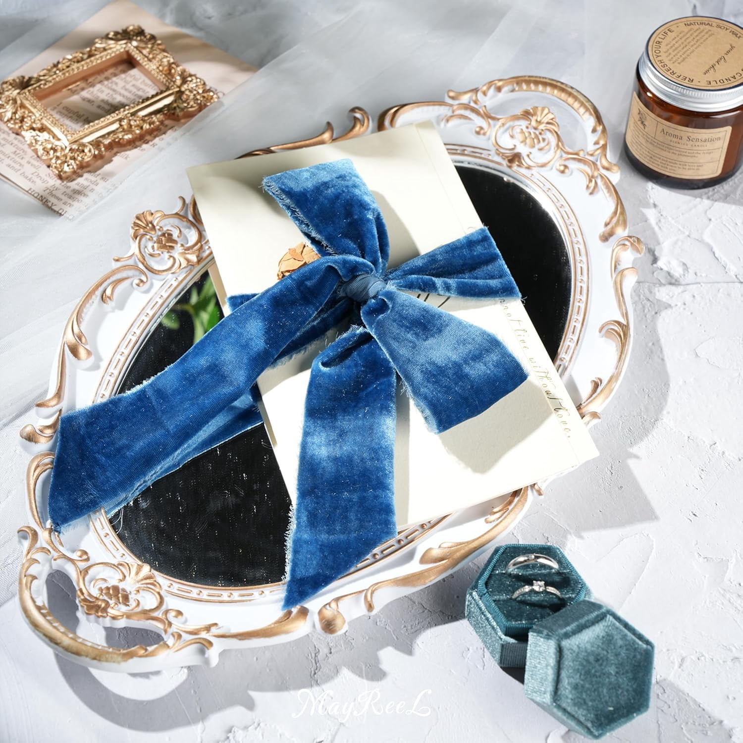 2 Inch Blue Velvet Ribbon Hand Torn Navy Blue Silk Frayed Edge for Bridal Bouquets Invitations Wedding Vow Books Gift Baskets Hair Bows 3 Yards