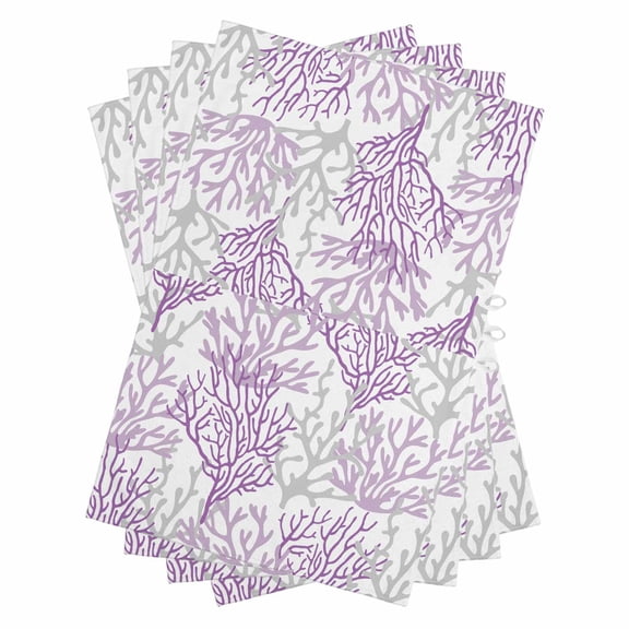 Purple Gray Coral Coastal Kitchen Towels Set of 4, Water Absorbent Dish Towel, Summer Beach Seaside Nautical Decorative Hand Towels - Quick Drying Cloth for Cooking Baking, 18x28 Inch