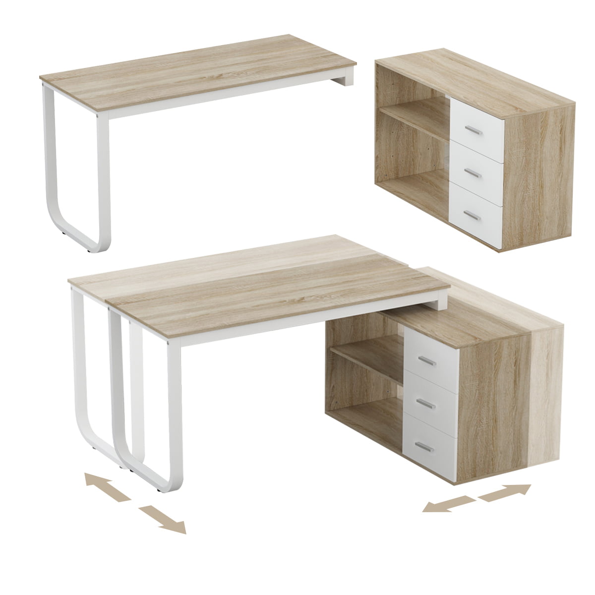 WiberWi Computer Desk with Drawers and Hutch, 43.3 inch White Home