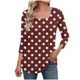 thumbnail image 2 of Shirts for Women under $10 3/4 Sleeve Square Neck Casual Printed Top Wine L, 2 of 5