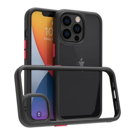 SaniMore for iPhone 14 Pro Max Ultra-Thin Case, High Quality Transparent Tempered Glass Back Anti-Scratch Heavy Duty Full Body Protective Case for iPhone 14 Pro Max Women Men, Black