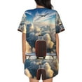thumbnail image 4 of Pajamas for Women Set, Sunset Airplane Travel View PJ Lounge Sets for Women 2 Piece, Soft Short Sleeve Sleepwear, 4 of 6