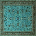 thumbnail image 1 of Ahgly Company Machine Washable Indoor Square Oriental Turquoise Blue Traditional Area Rugs, 7' Square, 1 of 4