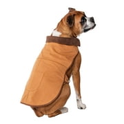 Angle View: Vibrant Life Brown Twill Pet Jacket With Corduroy Collar And Buffalo Plaid Fleece Lining, For Dogs and Cats, Size Large