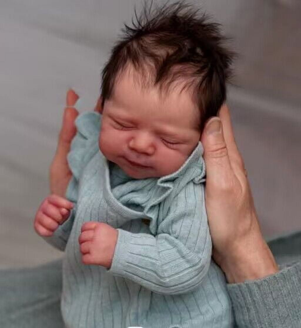 iCradle Cuddly Asleep Lifelike Reborn Baby Dolls 18 Inch 45cm Lovely Realistic Babies Soft Cloth Body Green Set Gift for Kids 3+