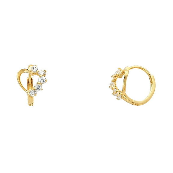 Solid 14k Yellow Gold CZ Heart Huggies Earrings Huggie Hoops Round Love Polished Fancy Small 10 mm
