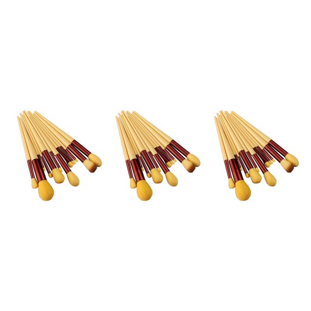 Seitruly Paquete de 13 brochas de maquillaje para mejillas, base de sombra de ojos, cepillos con mango de plástico, accesorio cosmético Amarillo 3Conjunto