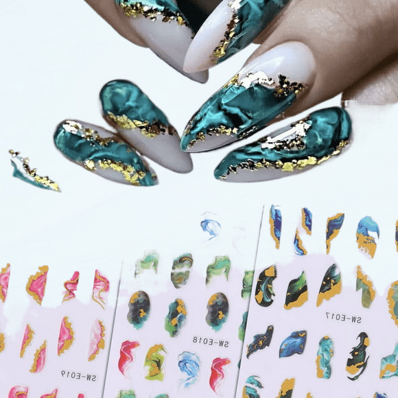 Nail Art Stickers Decals 3D Self-Adhesive Marble Wave Stripe Nail Stickers Colorful Geometric Abstract Line Nail Decals Design Nail Art Supplies for Women Girls (3 Sheets)