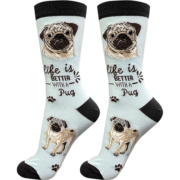 E&S Pets Pet Lover Socks, Life is Better with a Tan Pug, One Size fits Most