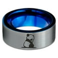 thumbnail image 2 of Tungsten Sad Panda Sitting Watching Band Ring 8mm Men Women Comfort Fit Blue Flat Cut Brushed Gray Polished, 2 of 4