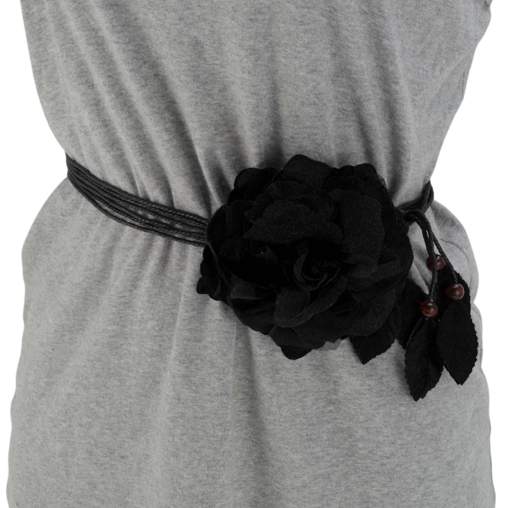 Unique Bargains Flower Tie Adjustable Waist Belt for Women Black