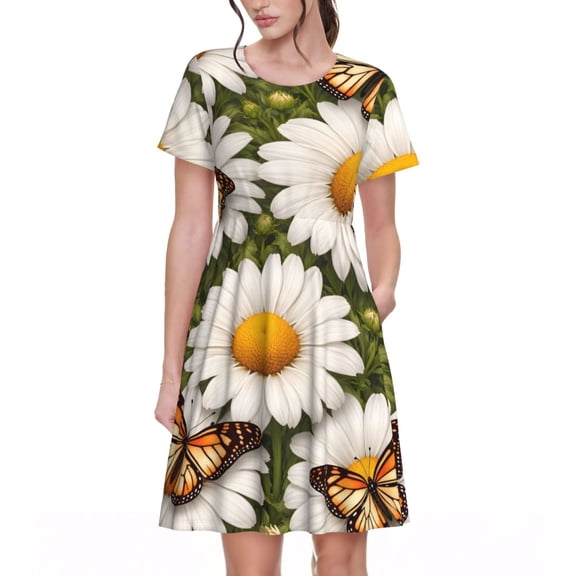 Daisy Butterfly Women's Dresses Short Sleeve Nightdresses for Summer