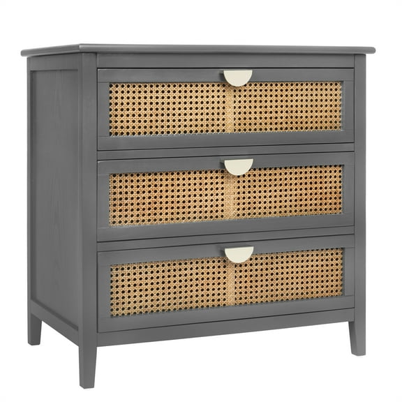 Cterwk 3 Drawer Cabinet Natural Rattan Suitable for Bedroom, Living Room, Gray