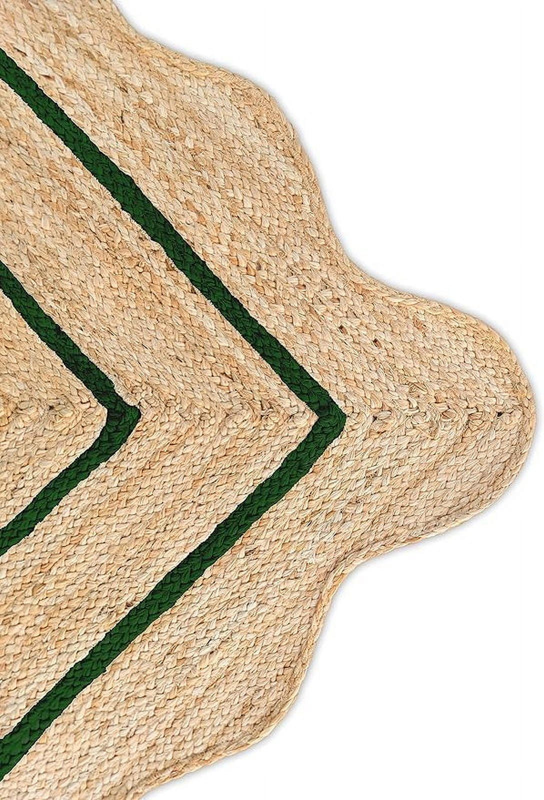 KLAVATE Natural Jute Wave Edge Hand Braided Scalloped Farmhouse Entryway Jute Rug