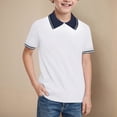 thumbnail image 2 of HCNTES Boys Classic Back to School Outfit Short Sleeve Collared Polo T-Shirt, Front Button Closure & Embroidered Logo(White,5-6 Years), 2 of 4