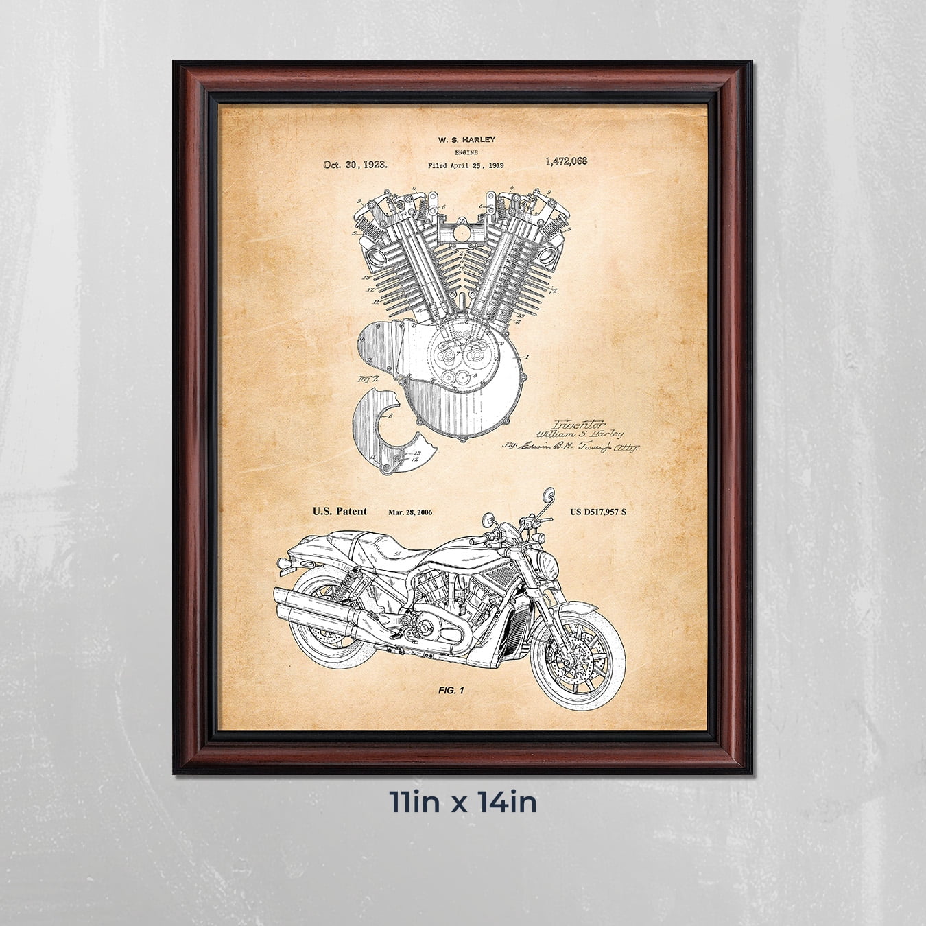 Harley Davidson Decor Framed Engine and 2006 Framed Motorcycle Patent Print, Unique Harley Davidson Wall Art, Garage Décor, Motorcycle Gifts For Men, 2137W