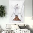 thumbnail image 3 of Yoga Tapestry, Dog Upside Down Relaxing with Closed Eyes Doing Yoga Calm Therapy Humor Animal Print, Wall Hanging for Bedroom Living Room Dorm Decor, 60W X 80L Inches, White Brown, by Ambesonne, 3 of 5