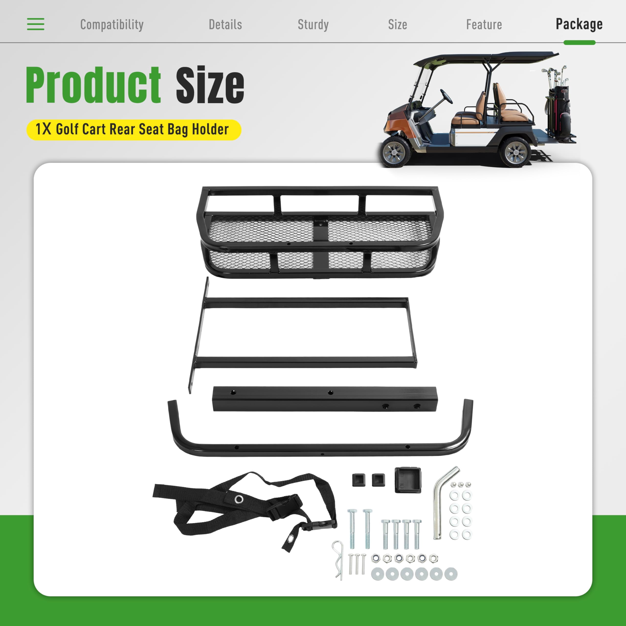 KOJEM Golf Bag Holder Compatible with Club Car/EZGO/Yamaha with 2" Receiver Golf Cart Rear Seat Bag Holder Rack Steel Powder Coated Black