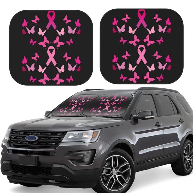 Saiise Breast Cancer for Foldable Car Sun Shades (2-Pack) Offer Sun Protection with an Easy-fold Design for Convenient Windshield Shading-Small
