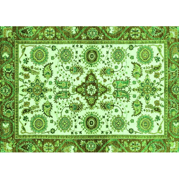 Ahgly Company Indoor Rectangle Oriental Green Traditional Area Rugs, 7' x 9'