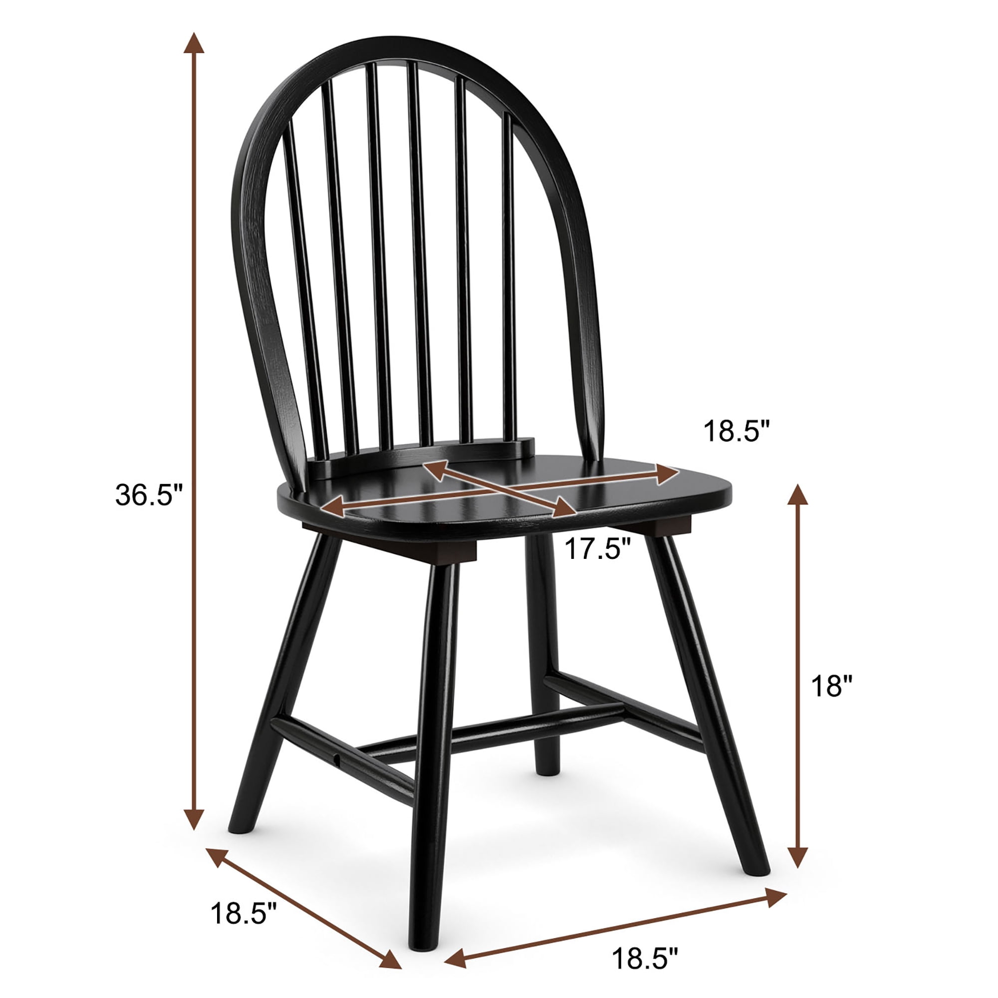 Costway Set of 2 Vintage Windsor Dining Side Chair Wood Spindleback Kitchen Room Black