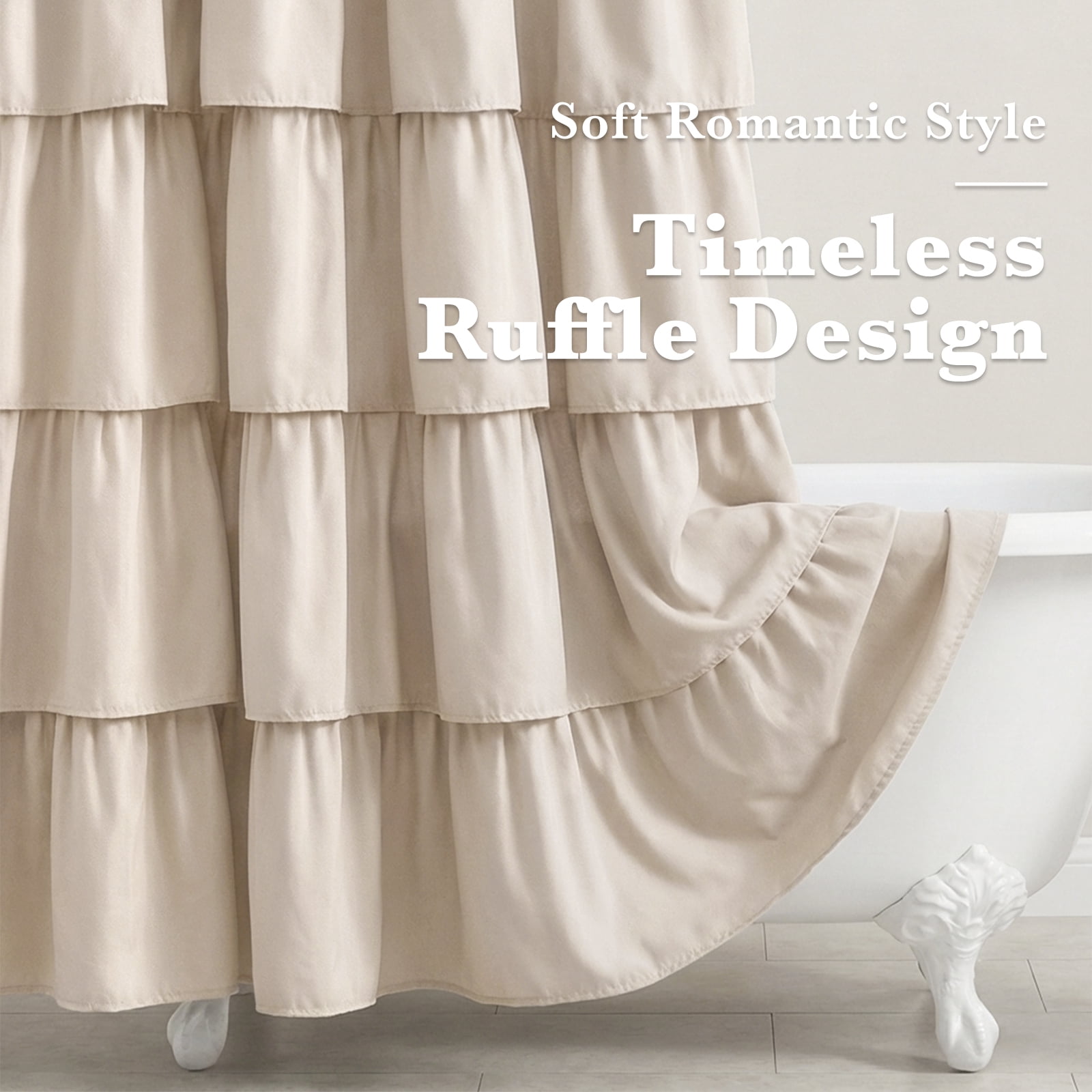 Seasonwood Beige Ruffle Shower Curtain,Farmhouse Fabric Bathroom Curtain,36 x 72 Inch