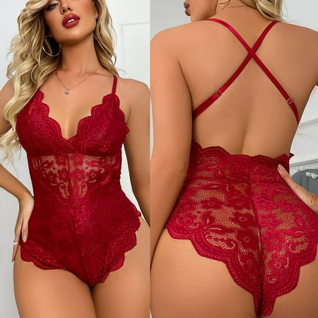 

Valentines Day Gifts! UHUYA Sexy Lingerie For Women Jumpsuit Sexy Women Bandage Lingerie Lace Hollow Out Temptation Babydoll Underwear Sleepwear Jumpsuit Bodysuits Wine L