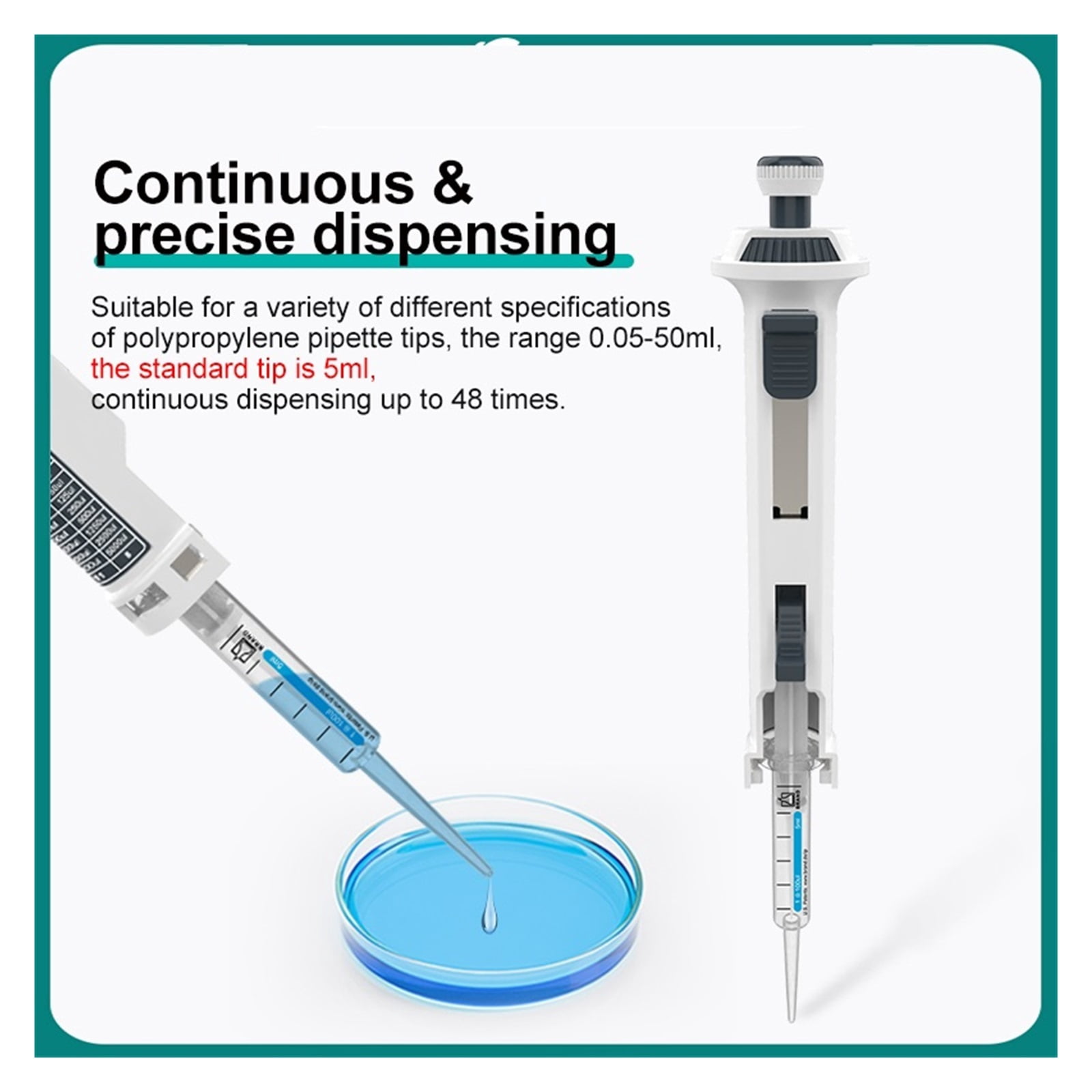 Continuous Dispenser Laboratory Pipette Adjustable Manual Dispenser With Tip 5ml ,Precision & Accuracy