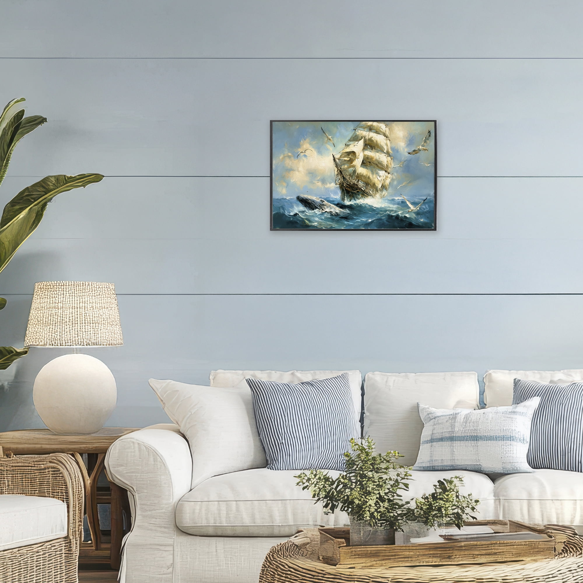 Stupell Industries Clipper Ship & The Whale Black Framed Giclee Art, design by Tina LeCour