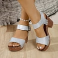 thumbnail image 4 of GERsome Women's Chunky Heels Sandals Platform Open Toe Ankle Strap Casual Work Party Wedding Pumps Shoes, Silver Size 6, 4 of 7