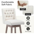thumbnail image 4 of Foredo Swivel Bar Stool with Back Set of 2, Modern Linen Fabric Upholstered Bar Stools with Button Tufted Back and Solid Wood Legs for Kitchen Dining Room, Beige, 4 of 7
