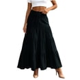 thumbnail image 2 of Qulqfy Womens Summer Maxi Pleated Long Skirts Flowy Boho Ruffle Drawstring High Waisted Black Skirt L, 2 of 5