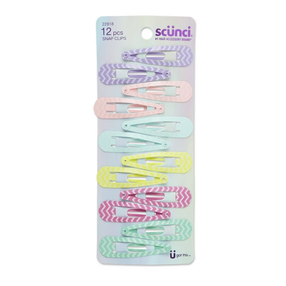 Scunci Girl Metal Snap Clip Hair Barrettes, Pastel Colors, 12 Ct