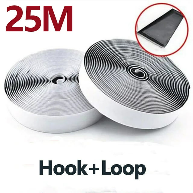 25M Magic Sticker Scraping Tape Self-adhesive Hook and Loop Super Strong Double-sided Adhesive Sticker Strong Hook and Loop 50mm Black 25M 50mm Wide
