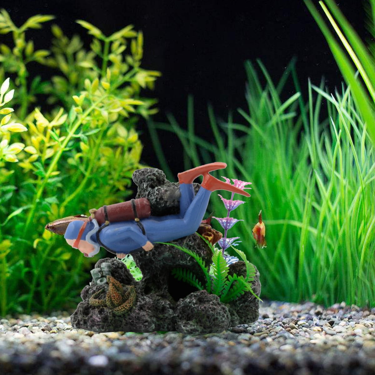 Aquarium Ornament Resin Treasure Diver Dive Rock Fish Tank