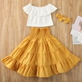 thumbnail image 4 of 2pcs Kids Baby Girls Off Shoulder Crop Top Ruffle Tutu Dress Outfit Set Clothes Yellow 6-7 Years, 4 of 8