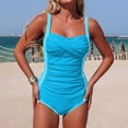 thumbnail image 6 of QIUOMBBP Tummy Control Tankini Swimsuits for Women Twist Front Tank Top with High Waist Bikini Bottom 2 Piece Beach Vacation Bathing Suit Blue S, 6 of 7