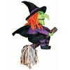 Halloween Witch on a Broom Pinata, Black, Green, Purple, 13in x 23in