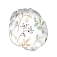 thumbnail image 4 of YFYANG Bonnet de Douche Double Imperméable pour Femmes, Feuilles de Plantes Aquarelle Blanches Réutilisable pour Tous Types et Tailles de Cheveux, 4 of 6