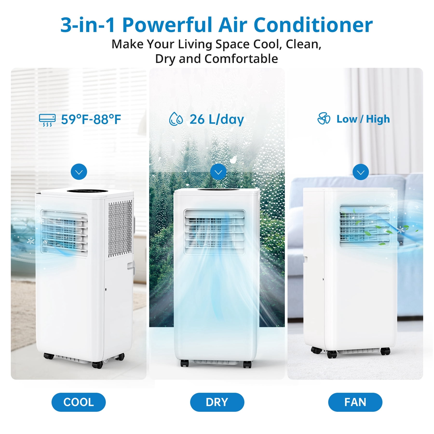 Aoile Portable AC Unit 8000BTU ASHRAE 3-In-1 Portable Air Conditioner Cools Rooms up to 350 Sq.Ft