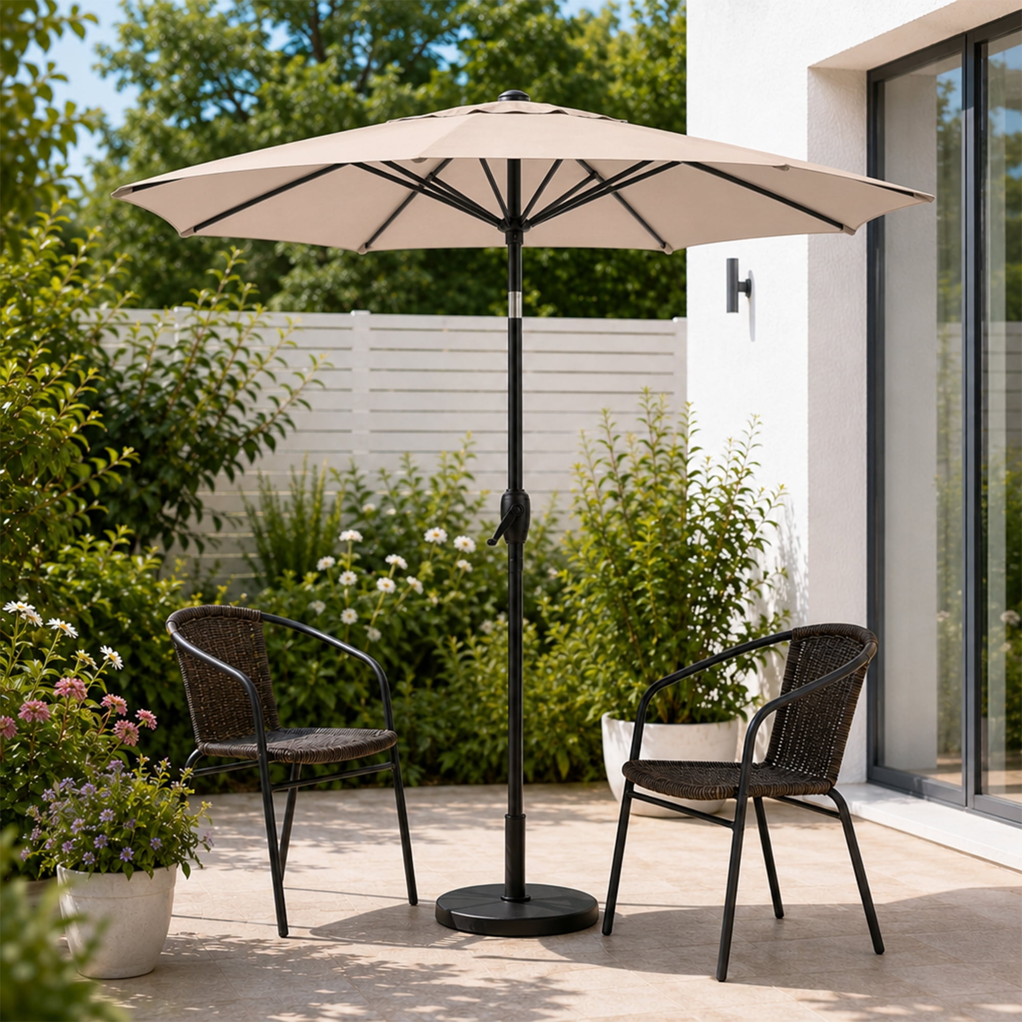 Leumius 7.5FT Patio Umbrella,Outdoor Market Yard Umbrella, Sun Shade Umbrella with Push Button Tilt and Crank Mechanism for Garden, Deck, Pool and Backyard, Not Include Umbrella Base,Beige