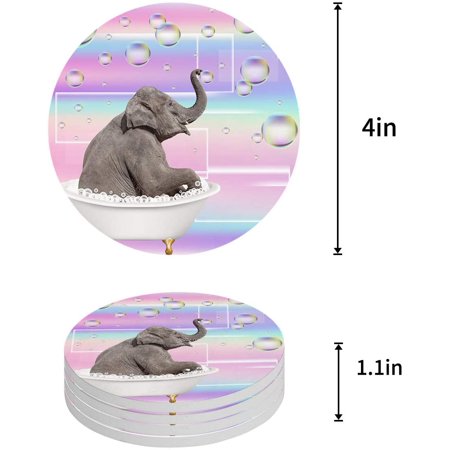 

KXMDXA Elephant Set of 8 Round Coaster for Drinks Absorbent Ceramic Stone Coasters Cup Mat with Cork Base for Home Kitchen Room Coffee Table Bar Decor