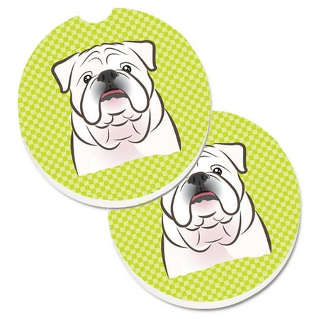 

Checkerboard Lime Green & White English Bulldog Set of 2 Cup Holder Car Coaster